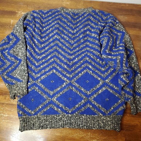 Vintage DD Sloane Grandpa Sweater Cosby Pullover Ed Bassmaster Blue Gray Men's M - Picture 6 of 12